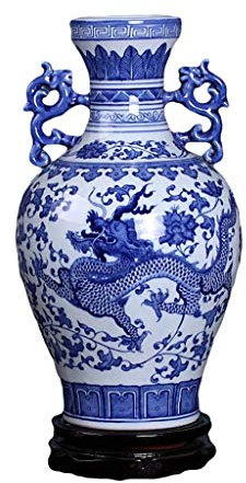 BGFYUSF Jarrones para decoración Jarrones de Porcelana Porcelana Azul y Blanca Cerámica Pintada a Mano Patrón de dragón Ánfora Botella Sala de Estar Decoración de Flores Escultura