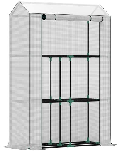Outsunny Serre avec étagères, Porte roulante, résistante à l'hiver, Serre en Acier pour Balcon, Jardin, Serre à tomates avec Protection UV 100x40x150cm Serre à tomates pour légumes Fleurs Plantes