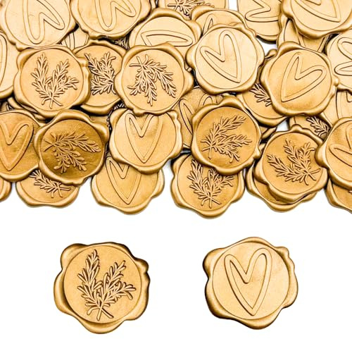 50 Piezas Sello De Cera Autoadhesivo,Sello Lacre Personalizado,Patrón De Romero,Patrón Cardíaco,Pegatina De Sello De Cera De Oro,Sellos De Lacre,para Embalaje De Favores De Fiesta De Cumpleaños