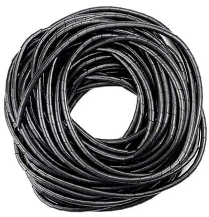 Banda enrolladora de cables en espiral 4 mm x 10 m, color negro - Ideal para organizar cables y evitar enredos en espacios reducidos.