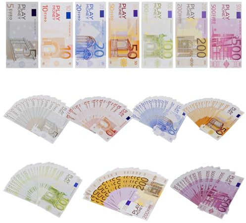 Billets d'argent Factices Euro 400 pcs Argent de Jeu pour Enfants, Faux Billets Euros Jouets de Shopping pour Enfants, Accessoires de Jeu de Rôle et Fêtes, 5 10 20 50 100 200 500 Fake Euros