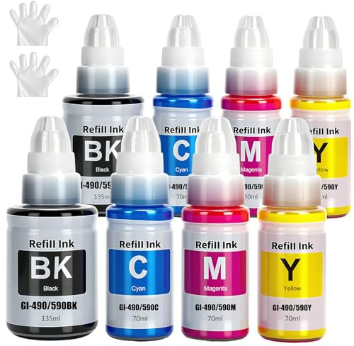 SHUOLEI GI-590 GI-490 Tinte Kompatibel mit Canon GI590 GI490 Tintenbehälte Multipack für PIXMA G1400 G1410 G2400 G2410 G3400 G4400 G4411 G1500 G1510 G2500 G2510 G3500 G3510 G4500(8 Pack 2BK/2C/2M/2Y)