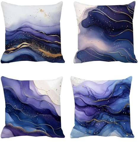 Outdoor Waterproof Cushion Cover 24x24in Set of 4, Purple Wave Cushion Covers 60 x 60 cm, Home Decor Soft Pillow Cases,Perfect to Outdoor Patio Bench Living Room Sofa Decor, Invisible Zipper a-837