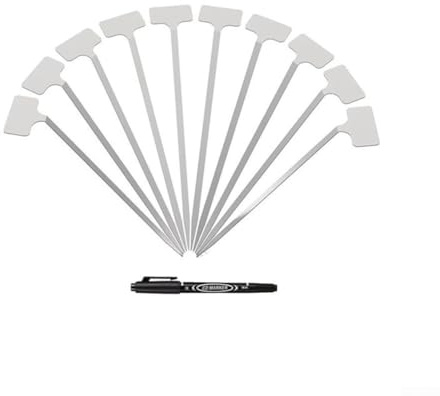 MeevrgR 10 marcadores de plantas de acero inoxidable, etiquetas de jardín resistentes a la intemperie con marcador permanente, etiquetas de acero 304 a prueba de óxido para plantas de exterior e