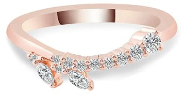 Lirzxin Förlovningsring, 14K roséguldringar bladdesign marquise moissanit rund enkel ring dam roséguld för löfte