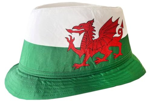 Wales Welsh Trilby hatt – vuxen unisex 100 % bomull grön stödhatt för sex nationer rugbytävling, fotboll, St Davids dag & walesisk maskeradklänning, en storlek