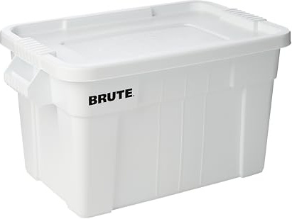Rubbermaid Commercial Products BRUTE Tote Storage Bin with Lid, 20-Gallon, White, Rugged/Reusable Boxes for Garage/Moving/Camping/Basement Storage/Kitchen/Warehouse/Outdoor, Pack of 6