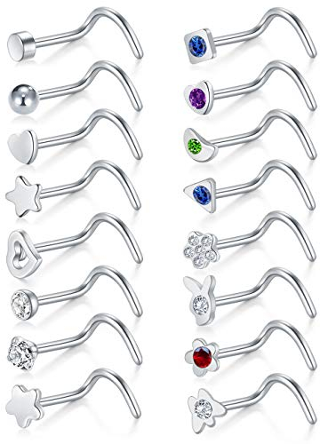 Funseedrr Silber Nasenpiercing Nasenstecker Spirale L Form Stecker Set Edelstahl Piercing Nasen Schmuck 0,8mm