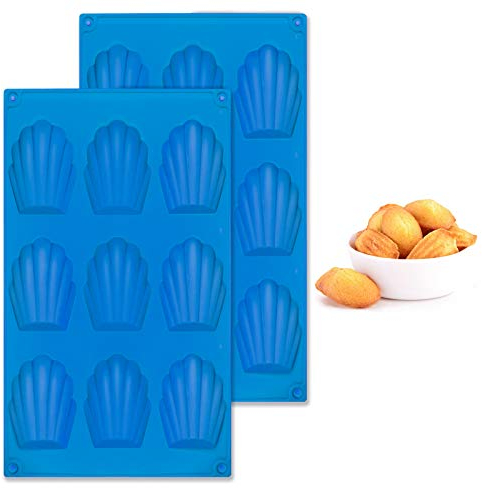 Honnesserry Madeleines Baking Tray 2pcs, 9 Cavities Silicone Non-Stick Madeleine Tray for Baking Cake, Biscuits (Blue)