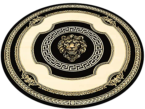 Belle Arti Runder Designer Teppich Wohnzimmer Schlafzimmer Rund Kurzflor in Schwarz Gold 150 Durchmesser Löwe Mäander Design - Anti-Rutsch antiallergisch weich flauschig 100% Viskose - 150x150, Rund