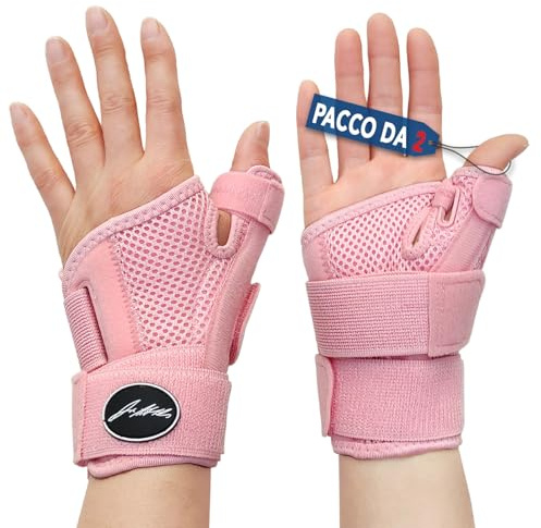 Dr. Artrit designad av läkare handledsbandage, tumbandage vänster/höger, handledsstöd med tumskena/stabiliserande handledsbandage med tumortos [rosa, par]