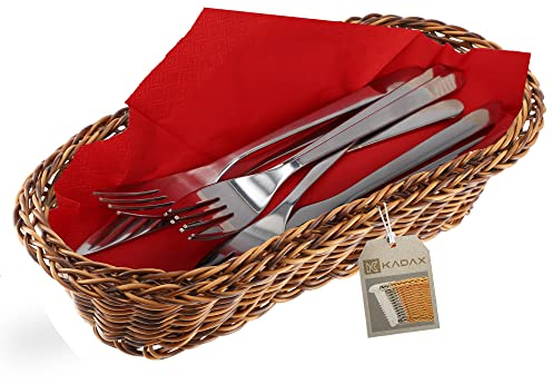 KADAX Panier tressé en polypropylène, panier à fruits, panier alimentaire, panier à petit-déjeuner, panier à couverts, panier de rangement (marron, allongé)