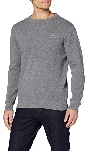 Gant Herren Classic Cotton C-Neck Pullover, Dark Grey Melange, 5XL