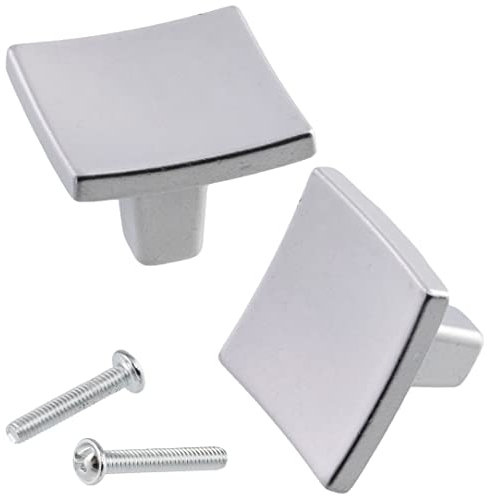 AERZETIX - C64416 - Lot de 2 Boutons carrés pour porte de meuble hauteur 27/20 mm - poignée armoire placard tiroir décoration intérieur cuisine salon assemblage - en métal - finition: argent mat