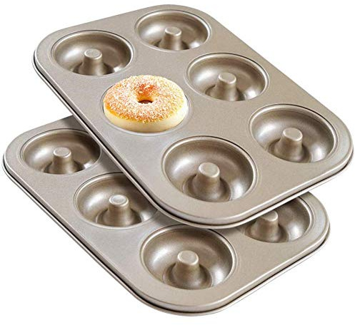-J Madeleine Pan, sartén antiadherente para donas, 2 bandejas para hornear donas, molde de acero al carbono, molde de donas para hornear, 6 donas
