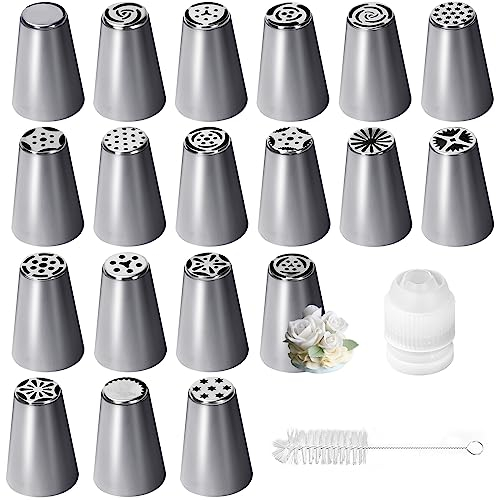 19 Pezzi Kit Ugelli Per Tubazioni In Acciaio Inox, Ugelli Per Glassa Fiori, Punte Per Glassa, Ugelli Per Decorare Torte Russe, Icing Piping Ugelli Strumento per Pasticceria, Cupcake, Muffin, Biscotti
