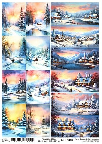 Josys Bastelmärchen Reispapier A4 Strohseide Decoupage Weihnachten Winterlandschaft RE3980