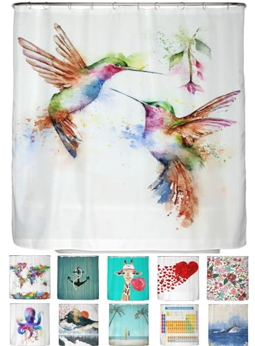 arteneur® - Kolibri - Anti-Schimmel Duschvorhang 180x200 - Öko-Tex Standard 100 - Beschwerter Saum, Blickdicht, Wasserdicht, Waschbar, 12 Ringe