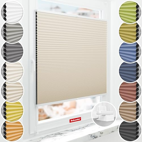Schuette® Wabenplissee ohne Bohren ● Blackout x Honey ● The Dune (Beige) ● 45x230cm (Breite x Höhe) ● Suprafix Klemmhalter X ● 60 Sekunden Montage