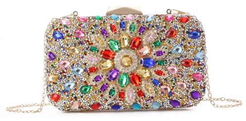 EVEOUT Élégant Pochette de soirée en Strass Femme Crysta Clutch Sac à Main de mariée Sac bandoulière pour fête Mariage(Multicolore)