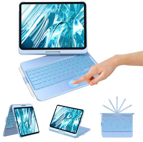 KBCASE Tastiera per iPad 10 Generazione /A16 11 Generation (11/10.9 pollici, 2025/2022),Rotazione 360 Cover con Bluetooth Tastiera Touchpad per iPad 10/11Gen con 7 Colori Illuminato,Italiano QWERTY