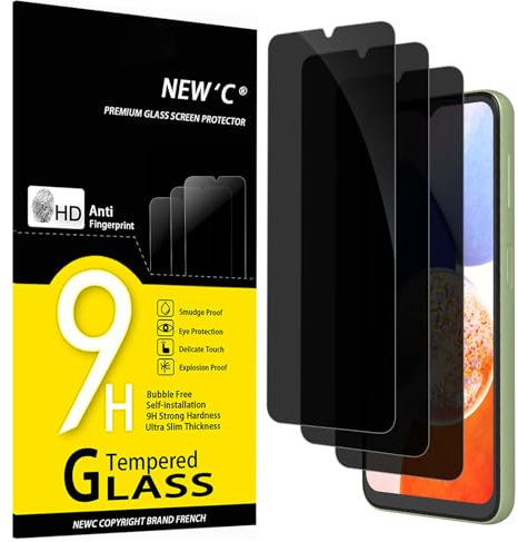 NEW'C 3 Pezzi, Pellicola Protettiva Privacy per Samsung Galaxy A14 5G/4G, M14 5G, Equilibrio tra privacy e protezione degli occhi - Ultra resistente - Vetro con durezza 9H