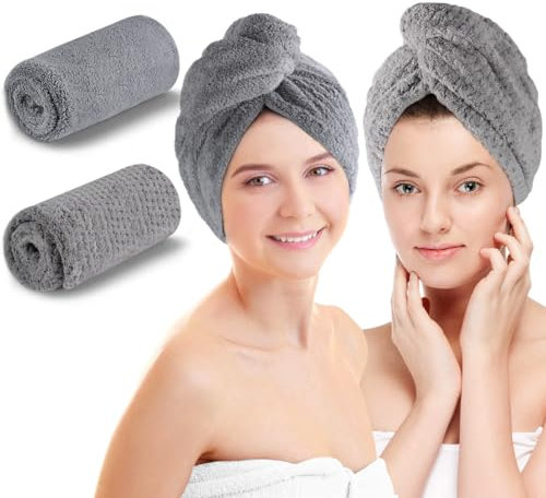 KinHwa Haarturban Turban Handtuch Mit Knopf 2 StüCk Super SaugfäHig Schnell Trocknend Mikrofaser Turban Harre Haar Handtuch Lange Haare Locken Kopf HandtüCher