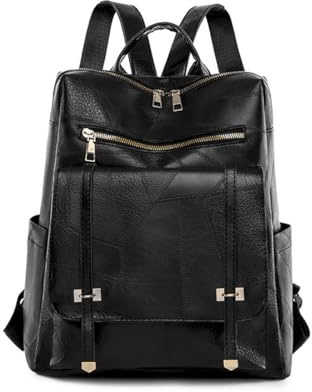 SONARIN Impermeable Mochila Mujer,Vintage PU Moda Mochila Damas Mochila Casual Mochilas Escolares Niñas Mochila de Viaje Antirrobo Ligero para Universidad Trabajo(Negro)