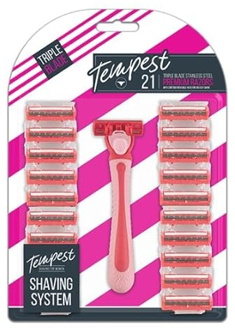 21-Piece Women’s Shaving System | Triple Blade Razor for Sensitive Skin with 20 Refill Cartridges – Smooth & Silky Shave for Legs
