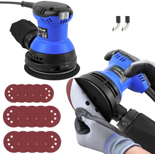 300W Electric Orbital Sander, 6 Variable Speeds, 4000-10700RPM, Sanders for Wood with Dust Collector, 15Pcs 125mm Sandpapers, 5 Inches Hand Held Multi Sanding Machine for Wood for Polishing & DIY