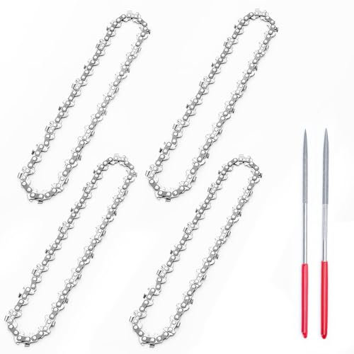 Cadena de repuesto para motosierras mini de 6 - Pack de 4 - Grosor .043 (1.1 mm) - Paso 1/4 LP - 36 eslabones. Compatible con SEESII y todas las motosierras mini de 6. Lima para afilar incluida