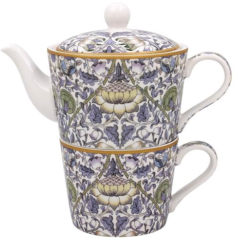 The Leonardo Collection Lodden Tea for One de William Morris | Juego de tetera y taza de porcelana | Diseño floral de artes y manualidades | Regalo elegante para los amantes del té | Juego de té de