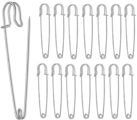 15Pcs Large Safety Pins,3 Inch / 75 mm Strong Heavy Duty Extra Large Stainless Steel Safety Pin for Fixed Blankets,Shawl Big Kilt Pins for Thick Fabric,Leather,Crafts, Arts, Clothes, Brooch Making