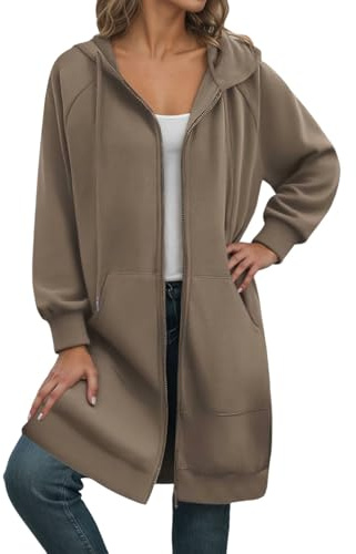 Generisch Chaqueta de punto noruega para mujer, sudadera de forro polar con capucha y cremallera, manga larga, longitud media, suéter informal con bolsillos, ropa de invierno cálida para adolescentes