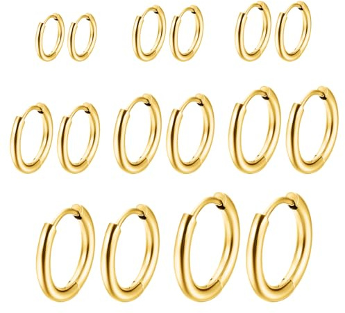 Juego de 7 pares de pendientes de aro de acero inoxidable para mujer y hombre (6 mm, 8 mm, 10 mm, 12 mm, 14 mm, 16 mm, 18 mm, 20 mm)
