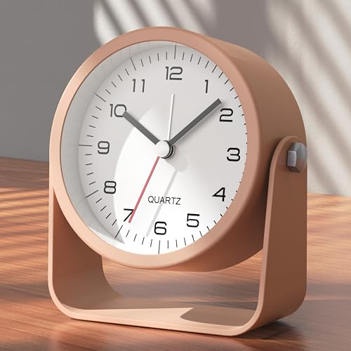 Ayrely 3,5-tums analog väckarklocka – tyst, icke-tickande sängklocka med retrodesign, justerbar vinkel, batteridriven, skrivbordsklocka med ljus (rosa)