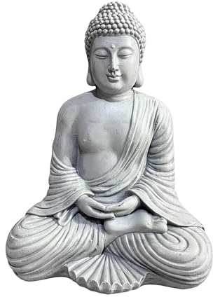 Relaxdays Statue de Bouddha Assis, 42 cm, déco Jardin & Salon, résistante aux intempéries et au Gel, Gris Clair