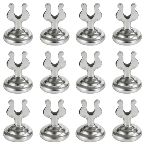 12-pack silverfärgade stativ, hög densitet etiketthållare i järn med 27 mm rund bas och 4 cm höjd, minikorthållare för bagerier, stormarknader, restauranger, banketter, bordsskyltar och memos