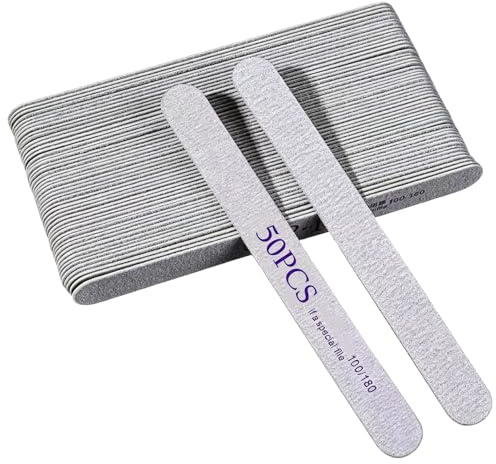 50 PCS Limes à Ongles Professionnelles 100/180 Double Face, Limes Lavables, Outil Manucure pour Ongles Gel Acrylique Naturels, Accessoire Salon et Maison