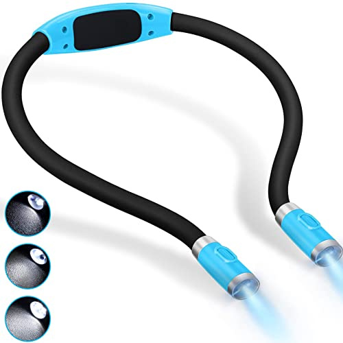 LED Lampe de Lecture, LUXJET Flexible et Rechargeable, Lumière Clip de Nuit autour de Cou Mains Libres avec 2 Niveaux de Luminosité,Double tête, 4 LED (bleu clair)