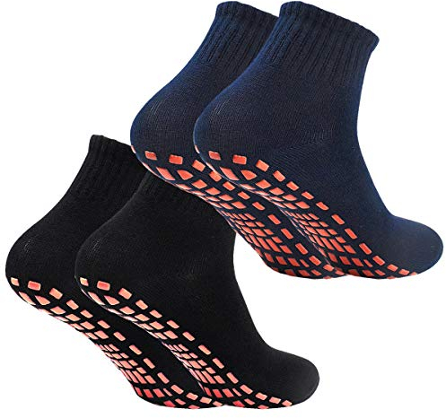2Paar Anti-Rutsch-Socken Yoga Socken Rutschsocken Stopppersocken ABS Socken für Erwachsene Männer Herren Antirutsch Sportsocken Baumwolle für Sport Yoga Pilates Gymnastik Trampolin (Schwarz/Navy)