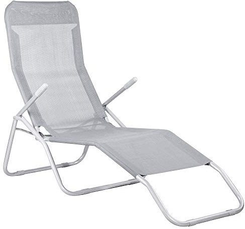 SPRINGOS Kippliege Sonnenliege Relaxliege Gartenliege aus Metall Freizeitliege robust, pulverbeschichtet (Hellgrau)