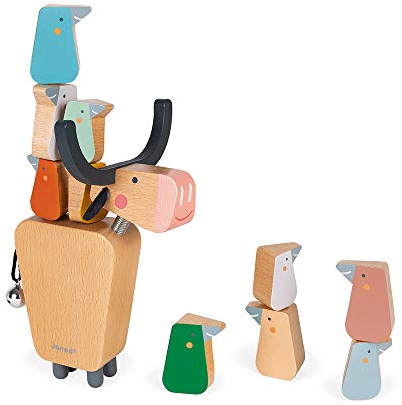 Janod - Balance-Spiel aus Holz „Büffel“ - Geschicklichkeitsspiel Entwicklung von Feinmotorik und Konzentration - FSC-zertifiziertes Massivholz - Ab 3 Jahren, J08047