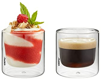 GEFU Thermogläser MIRA 80 ml 2er-Set | Doppelwandige Espressogläser aus Borosilikatglas | Hitzebeständig, spülmaschinengeeignet, für Espresso & Desserts