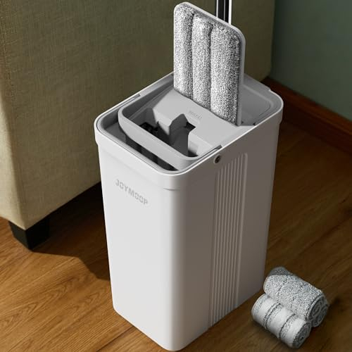 JOYMOOP Juego de fregona y cubo con escurridor para el hogar, sistema de fregona plana y cubo, fregonas para limpieza de suelos y limpiador de paredes, con 3 almohadillas de microfibra reutilizables