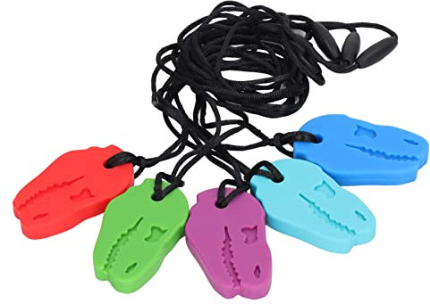 5er-Pack Babyzahnspielzeug, Tragbare Halskette, Dinosaurierform, Silikon, Weiches, Beruhigendes Gefühl, Kaubarer Babyzahnkaugummi für Sportausflüge