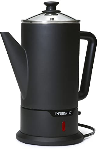 Presto 02815 12-Cup Cordless Coffee Percolator - Stainless Steel, Modern Design, Easy Pour Spout, Stay-Cool Handle, Matte-Black