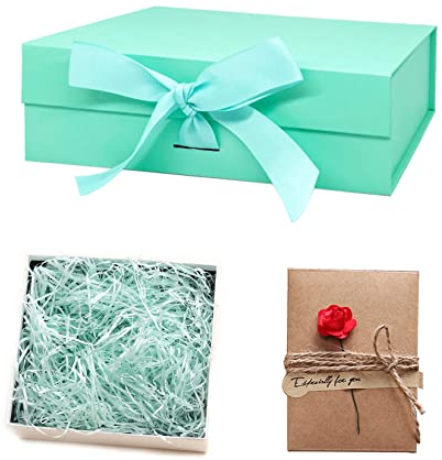 Idota Geschenkbox mit Deckel, Geschenkschachtel Grün Magnetische Geschenkboxen mit Schleifenband, Grußkarten, Füllmaterial, Geschenkboxen für Hochzeit Geburtstag Weihnachten Jubiläum (Grün-S)