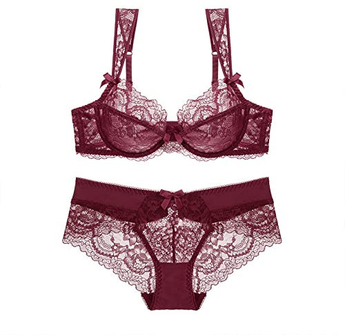 Necalisi BH und Slip Set Damen Weinrot Damen Push Up BH mit Bügel Body Make-up T-Shirt BH Alltag Komfort Leicht gepolsterter BH Pushup BH Damen 70A