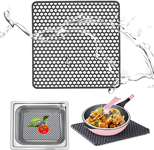 Tappetino Lavello Cucina,Tappetini Lavello Cucina Materiale Siliconico,Tappetino Lavandino Cucina,Tappetino Lavandino per Proteggere Lavabo e Stoviglie,per Cucina (Grigio scuro, 26.5 x 26.5 x 1cm)